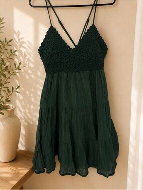 Aerie Dark Green Crochet Bodice Sundress